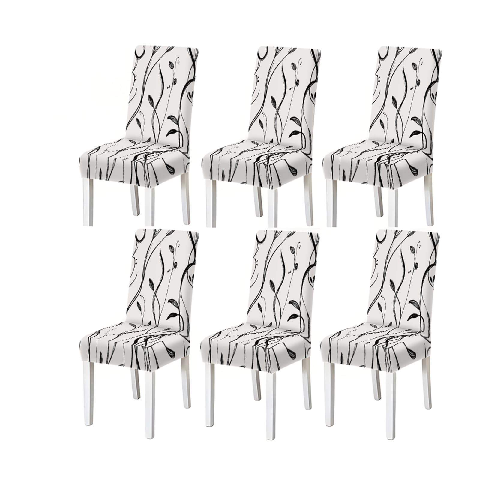 FZJKGH Minimalist Black Line Art Floral Vine Pattern Print Dining Chair Covers Set Of 2/4/6, Stretch Slipcovers For Kitchen Dining Room Removable Stretch Slipcovers for Dining Chairs(6PCSChair cover)