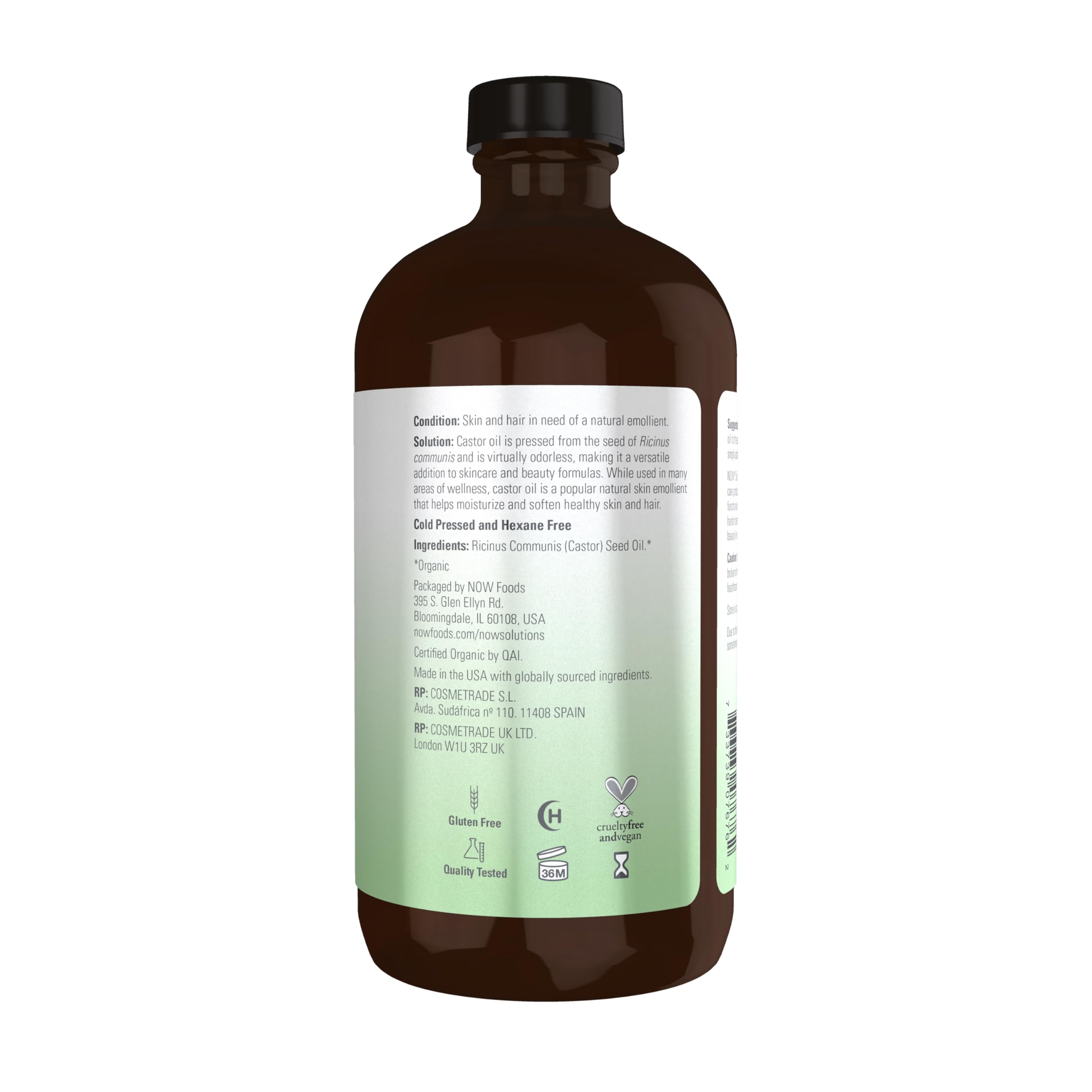 NOW Solutions, Organic Castor Oil, 100% Pure Versatile Skin Care, Multi-Purpose Skin Softener, 16 Fl. oz
