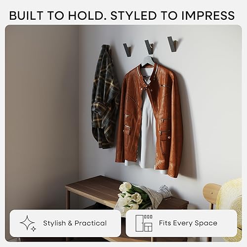 Miniatura 2 de Homeforia Ganchos de madera de nogal, madera de nogal de alta gama y metal negro para colgar en la pared, ganchos modernos de mediados de siglo,