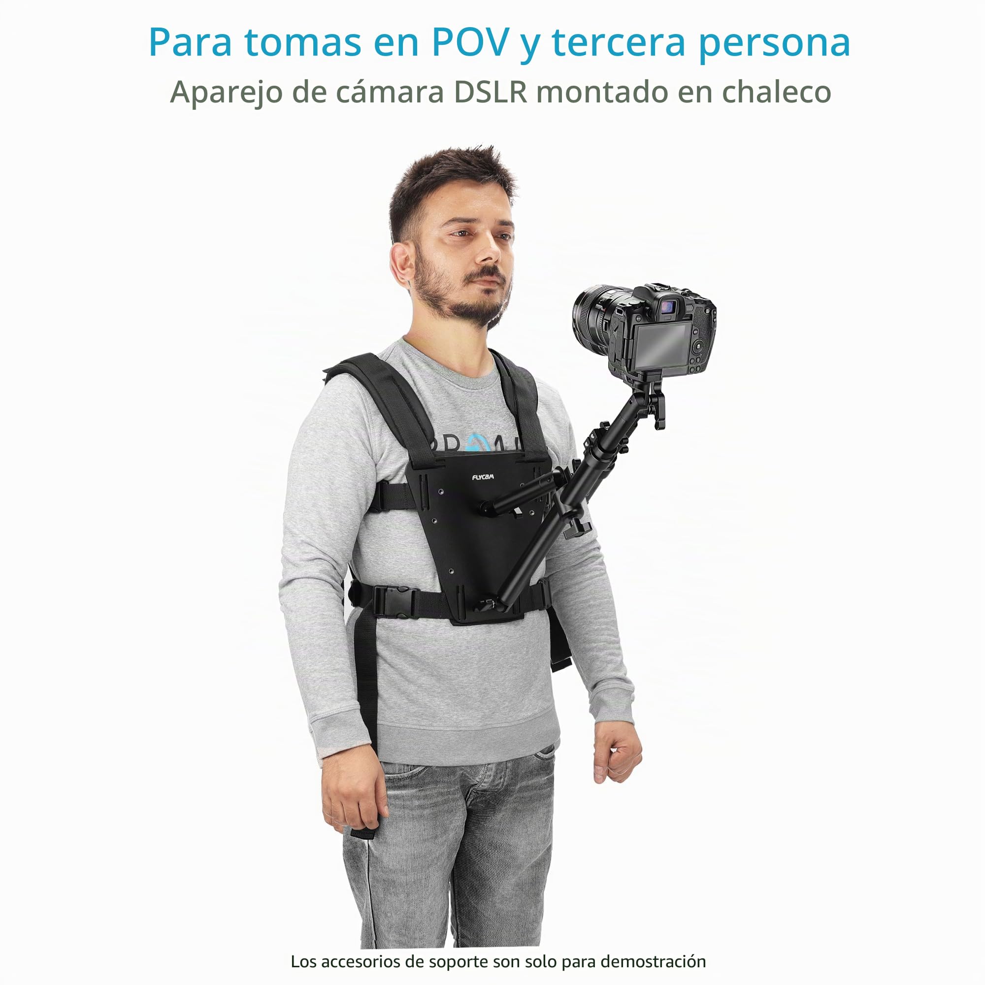 FLYCAM Arnés de montaje para cámara DSLR Camvest manos libres, 1,3 kg | Poste telescópico de 3 pies con inclinación de cabeza de bola de 180° para ángulos de disparo POV o tercera persona