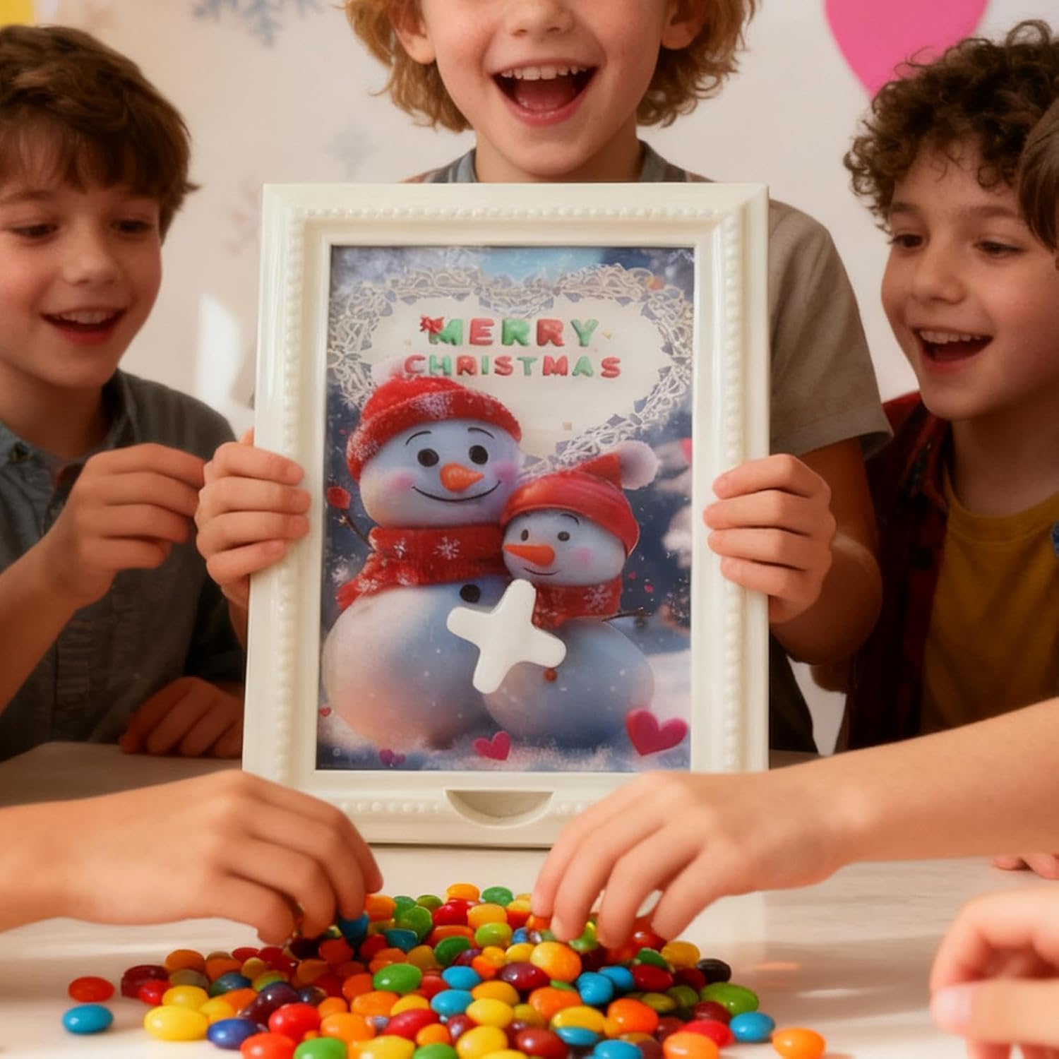 Candy Dispenser Picture Frame Christmas Snowman Treat Storage