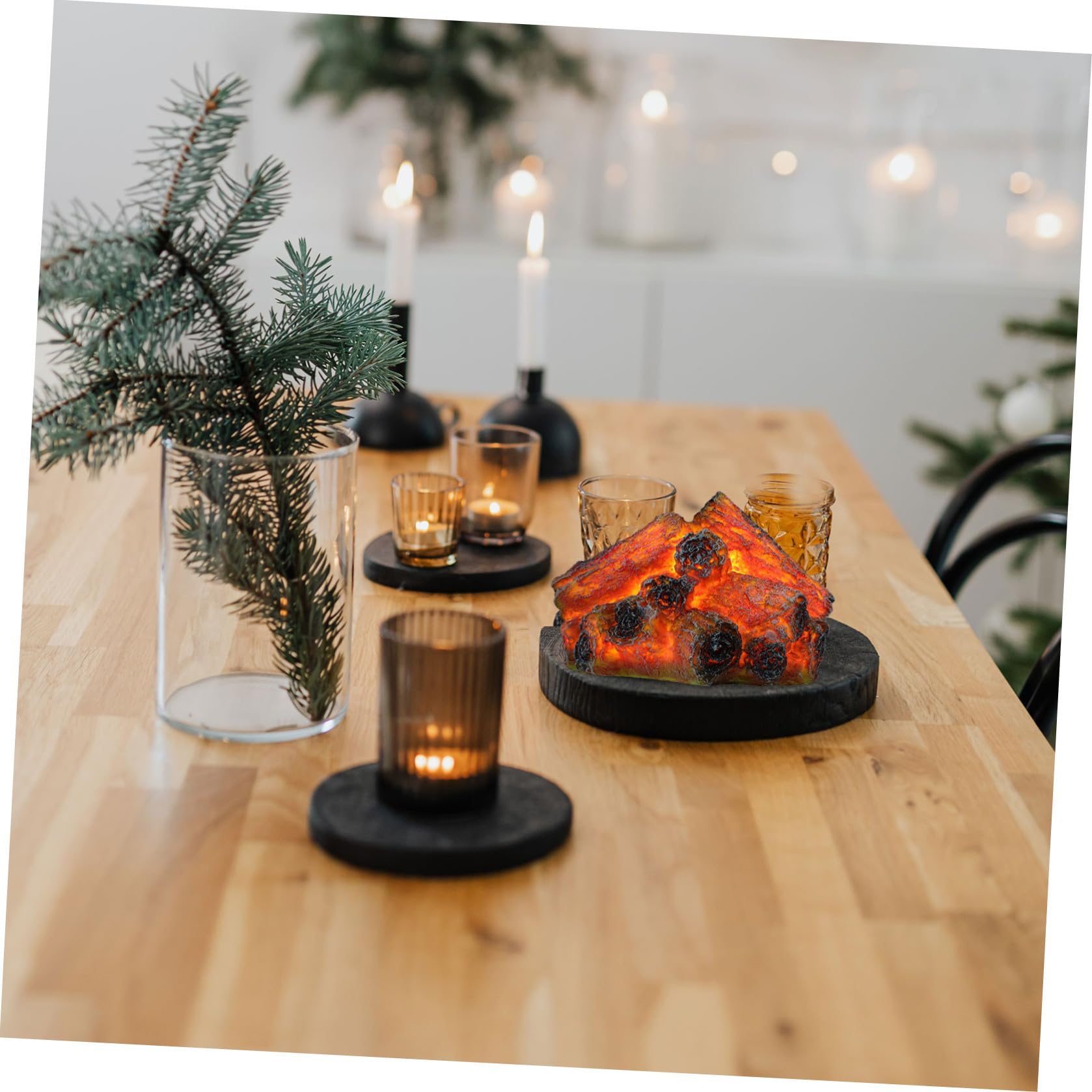 Gadpiparty 2 Piezas Lámpara de Ambiente de Carbón Artificial de Resina, Lámpara Nocturna LED de Efecto Llama Realista, Ligera, Abs, 3 Pilas AAA No Incluidas, para Camping y Navidad