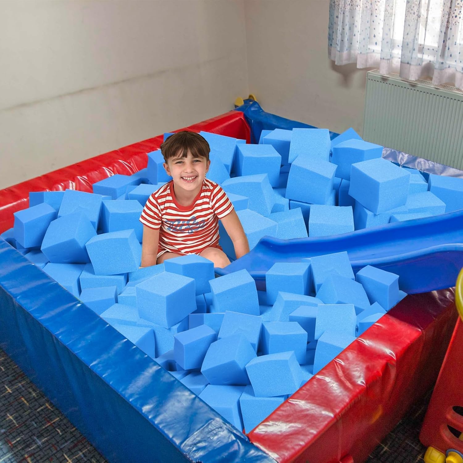 Foam Pit Blocks Foam Padding Sponge Pit Cubes Sponge Blocks for Amusement Park Gymnastics Freerunning and Parkour Courses - 24PCS 5" x 5" x 5" (Dark Blue)