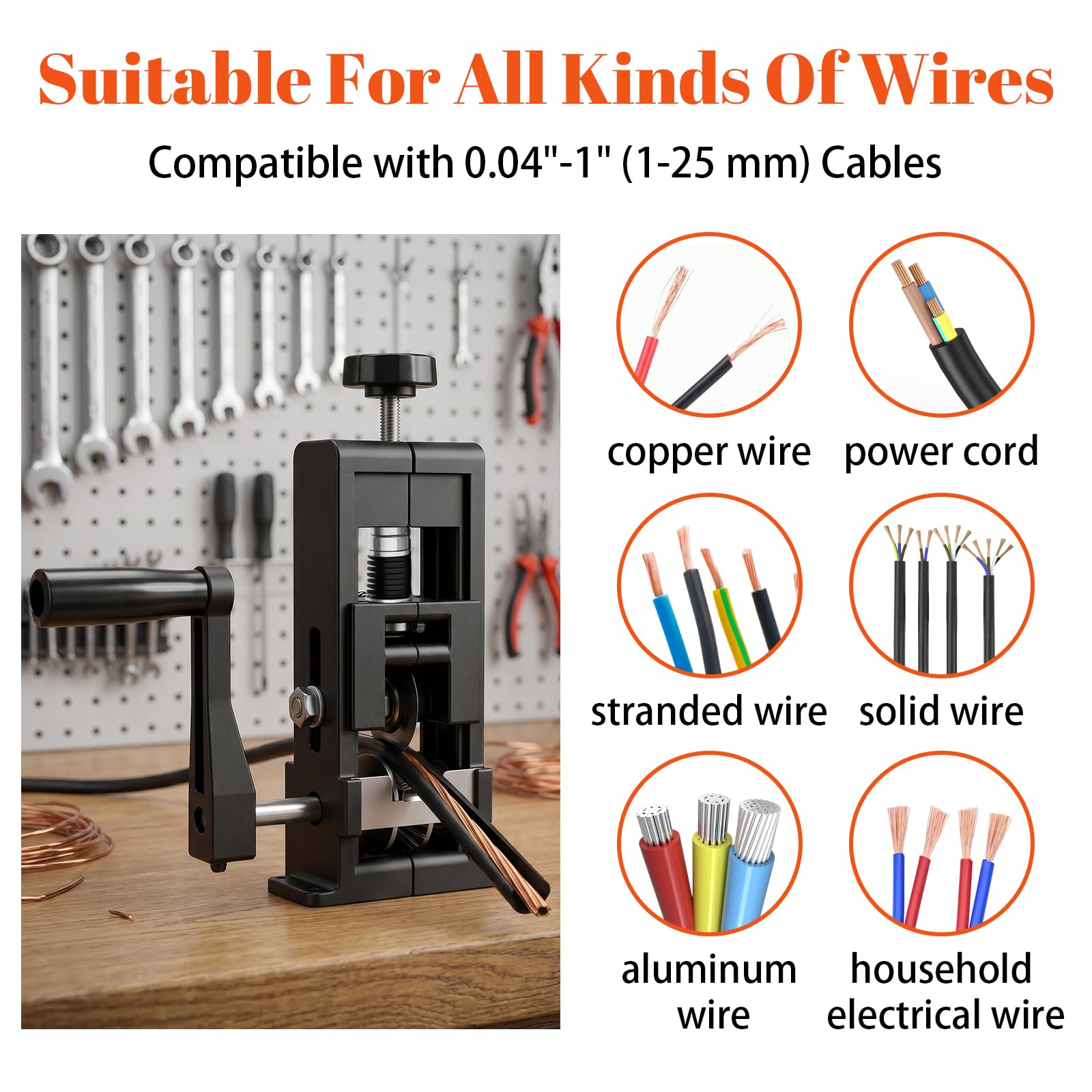 Maquina Pelacables Cobre Automático Manual 1-25 mm Pelador de Cables Compatible con Manivelas y Taladros Eléctricos Alicates Pelacables Para Reciclaje Chatarra Cobre Cable Maquina de Pelar Profesional