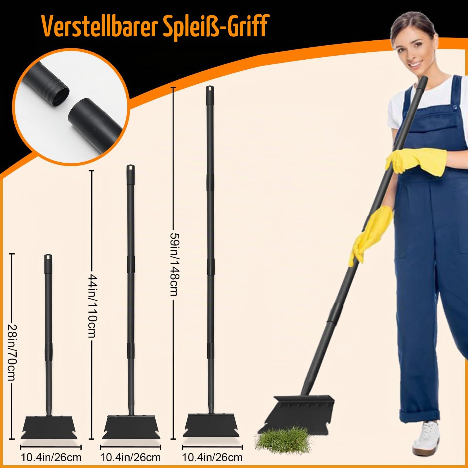 Multifunktionale Gartenreinigungsschaufel, Bodenschaber mit 148cm langem Griff, Gartenschaufel, Unkrautbekämpfungswerkzeug,Flacher Spaten für Rasenkanten,Kratzen,Unkrautbekämpfung und Laubentfernung