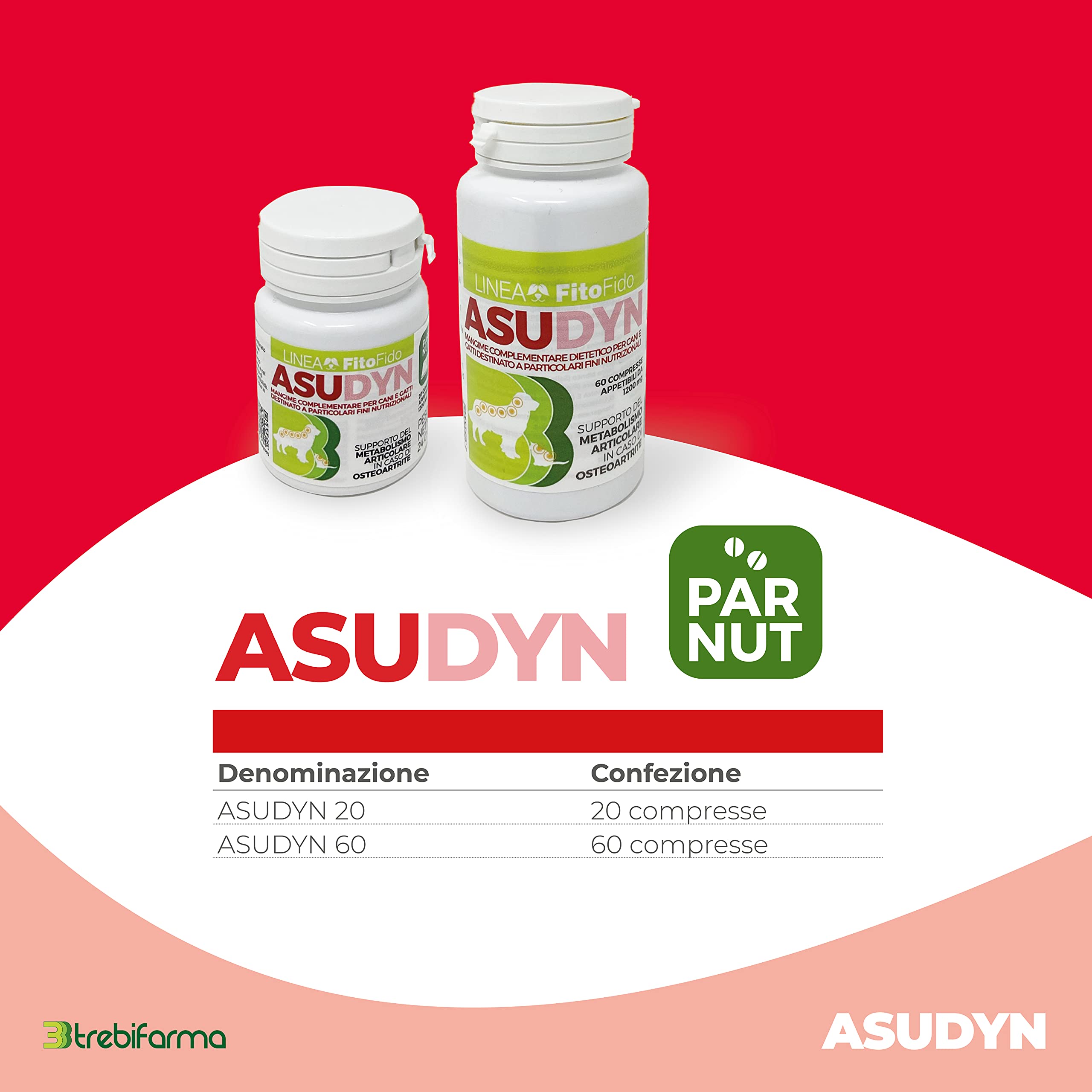 Asudyn 60-3BF – karma uzupełniająca w tabletkach dla psów i kotów – wsparcie stawów w przypadku choroby zwyrodnieniowej stawów – 72 g – Trebipharma