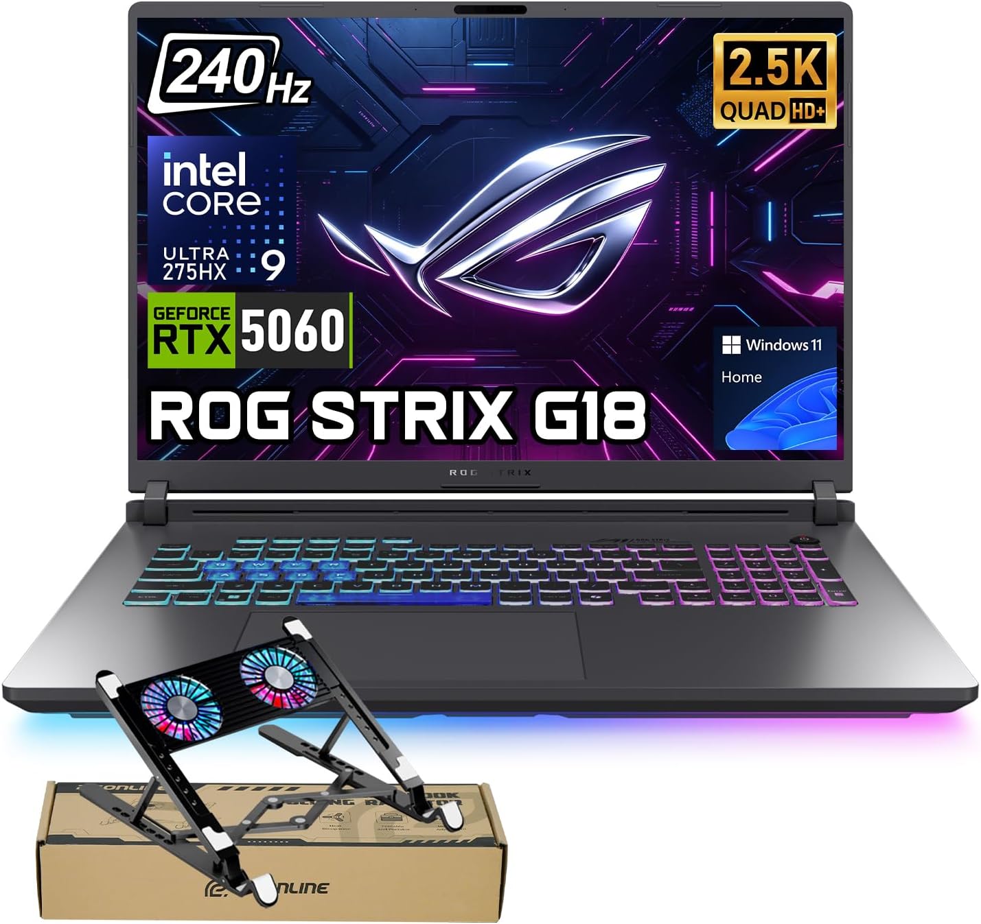 ASUS ROG Strix G18 Ultra 9 Gaming Laptop, 18" 2.5K QHD+ 240Hz IPS Nebula Display, RTX 5060, Intel Core Ultra 9 275HX, 32GB DDR5, 1TB SSD, 4-Zone RGB Backlit, Numeric Keypad, Win 11 Home, w/Bundle