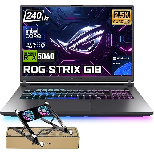 ASUS ROG Strix G18 Ultra 9 Gaming Laptop, 18" 2.5K QHD+ 240Hz IPS Nebula Display, RTX 5060, Intel Core Ultra 9 275HX, 64GB DDR5, 2TB SSD, 4-Zone RGB Backlit, Numeric Keypad, Win 11 Home, w/Bundle