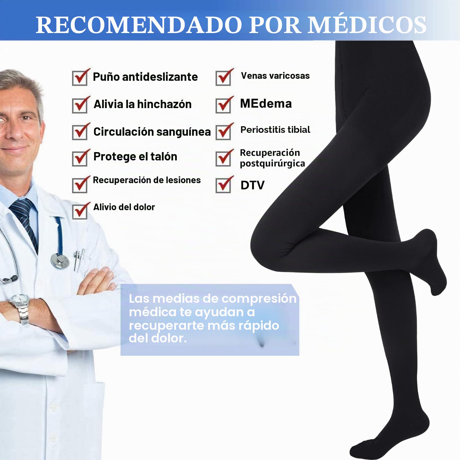 20-30 mmHg Medias de compresión médicas para hombre y mujer, clase II, con puntera cerrada, compresión graduada lipedema