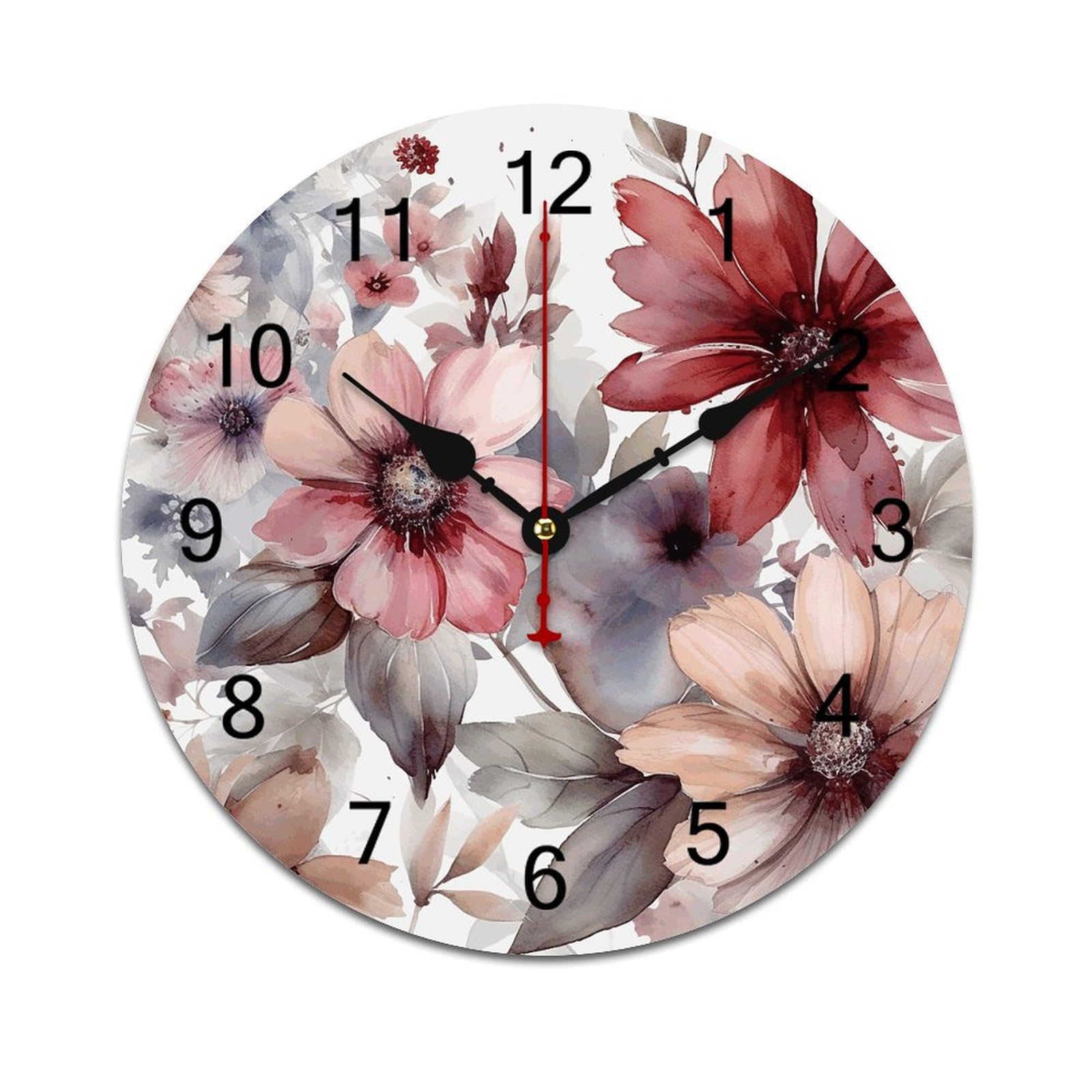 Horloge murale décorative pour salon et cuisine au motif floral