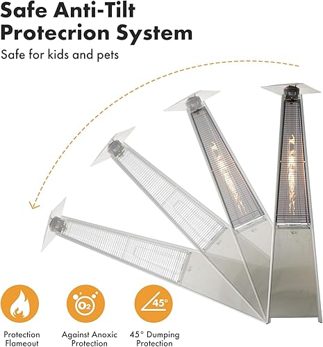 Miniatura 3 de Calentador de propano, calentador de llama piramidal para patio al aire libre con ruedas y cubierta, calentador de propano portátil de 48000 BTU