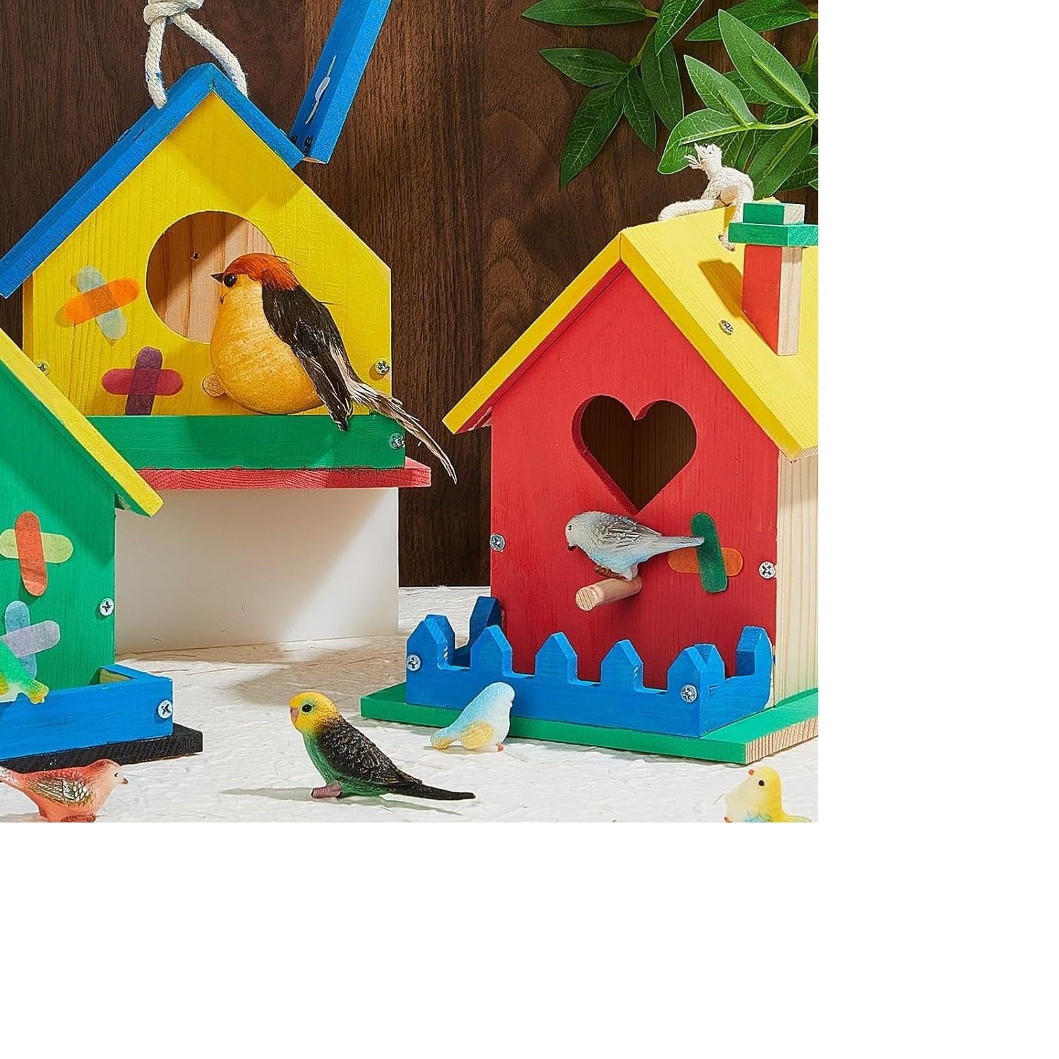 Juexica Juego de 2 casas de pájaros de madera para pintar para construir un bungalow de pájaros, manualidades para construir un hogar familiar, proyectos de arte y manualidades, regalo de Navidad,