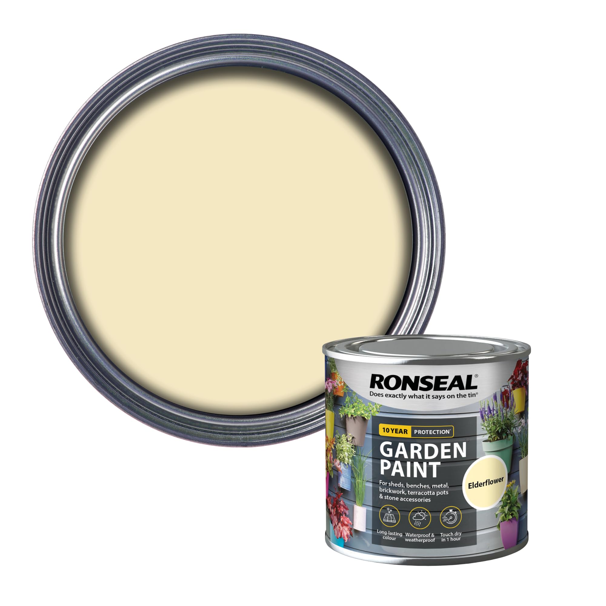 Ronseal Garden Paint Metal Wood Brick Stone Shed Furniture 250ml - Elderflower