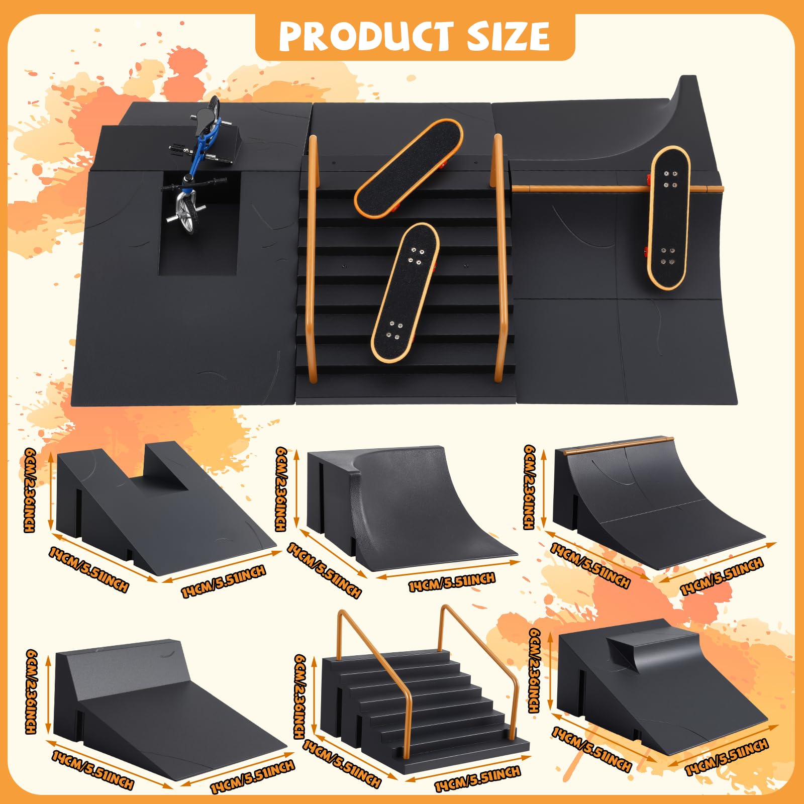 Pro Fingerboard Skate Park Set including Mini Fingerboard Ramps and Finger Scooter Stunt Bikes for Kids Desktop Play and Training Props Portable Finger Skateboard Toys for Beginners and Advanced Users - Image 2