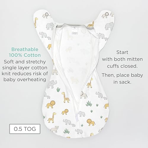 Miniatura 6 de Saco de Envolver de Transición Amazing Baby, Mangas de Media Longitud con Brazos Arriba y Puños de Mitones, Envoltura para Bebé Recién Nacido,