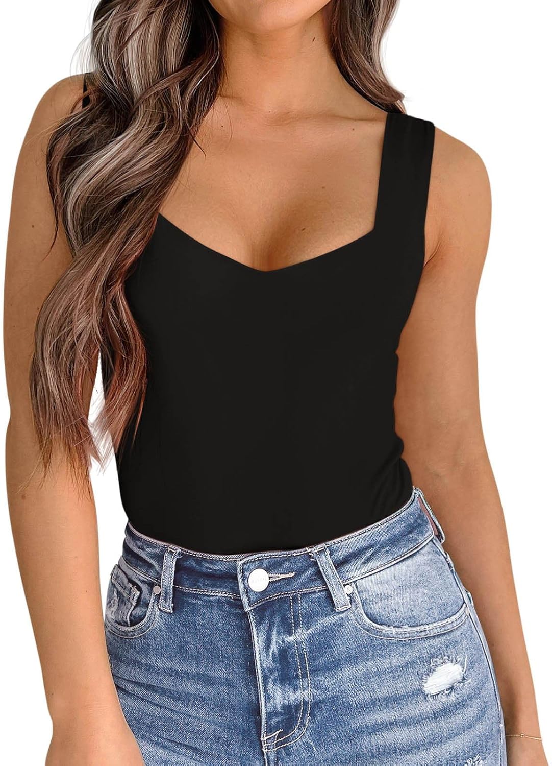 PINKMSTYLE Women's Basic Double Lined V Neck Tank Tops Sleeveless Shirts Slimming Summer Tops - Image 3