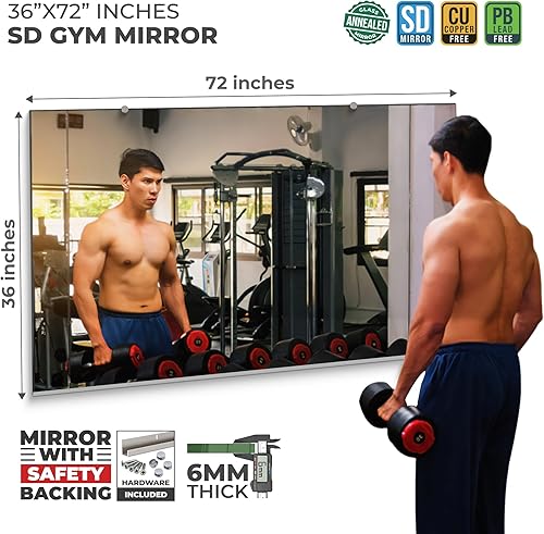 Miniatura 10 de Fab Glass and Mirror Espejo de pared de 36 x 60 pulgadas - 14 pulgadas de grosor sin marco para espejos de gimnasio y estudio de baile, espejo de