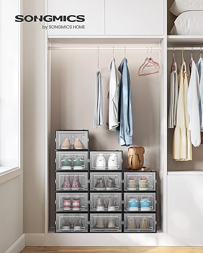 Miniatura 8 de SONGMICS Cajas de zapatos, paquete de 12 organizadores de almacenamiento de zapatos, cajas apilables de plástico transparente para armario, tenis,