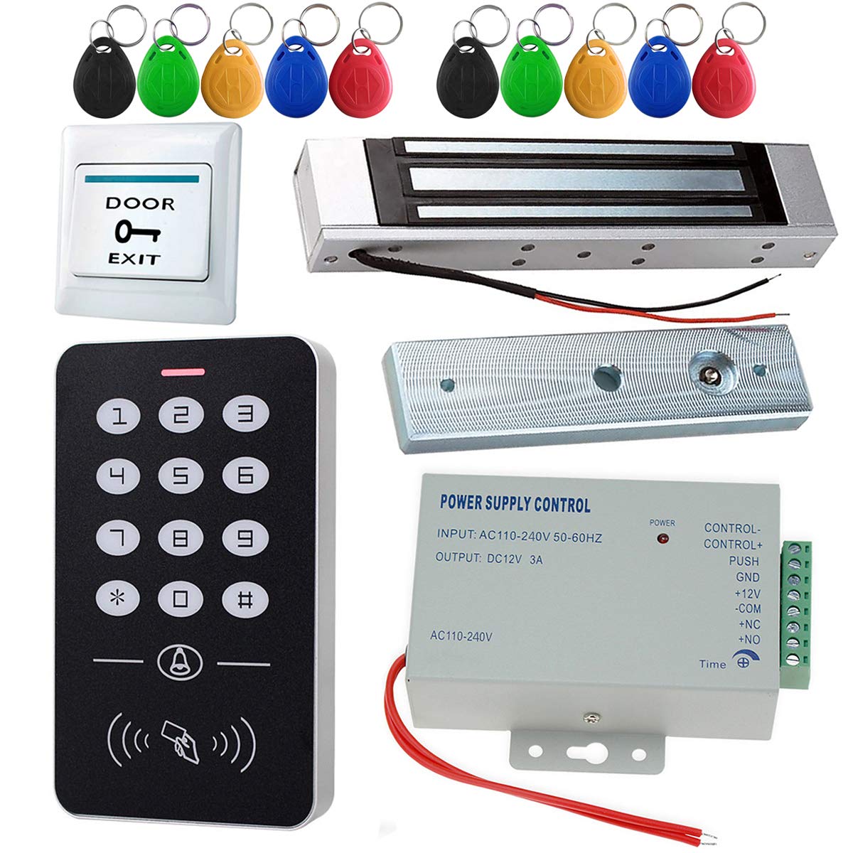 Kit de Sistema de Control de Acceso RFID de 125KHz con Cerradura magnética eléctrica de 180KG y Fuente de alimentación DC12V, Cerradura de Puerta Inteligente para Seguridad en el hogar