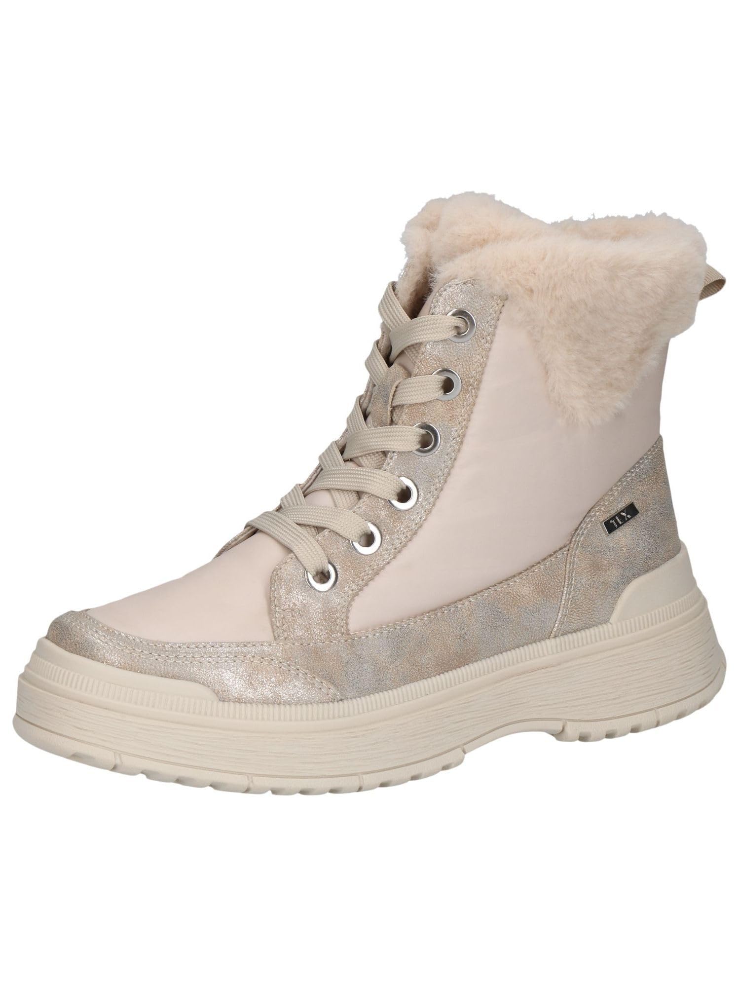 CAPRICE Women's lace-up ankle boots vegan water-repellent, Beige (Cream Comb), 7.5 UK