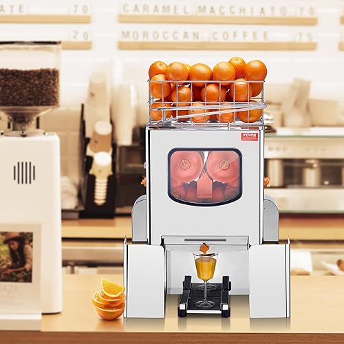 Miniatura 8 de VEVOR Exprimidor de naranja comercial, Extractor automático de jugo de 120 W, Exprimidor naranja de acero inoxidable 20 naranjasminuto, con caja de