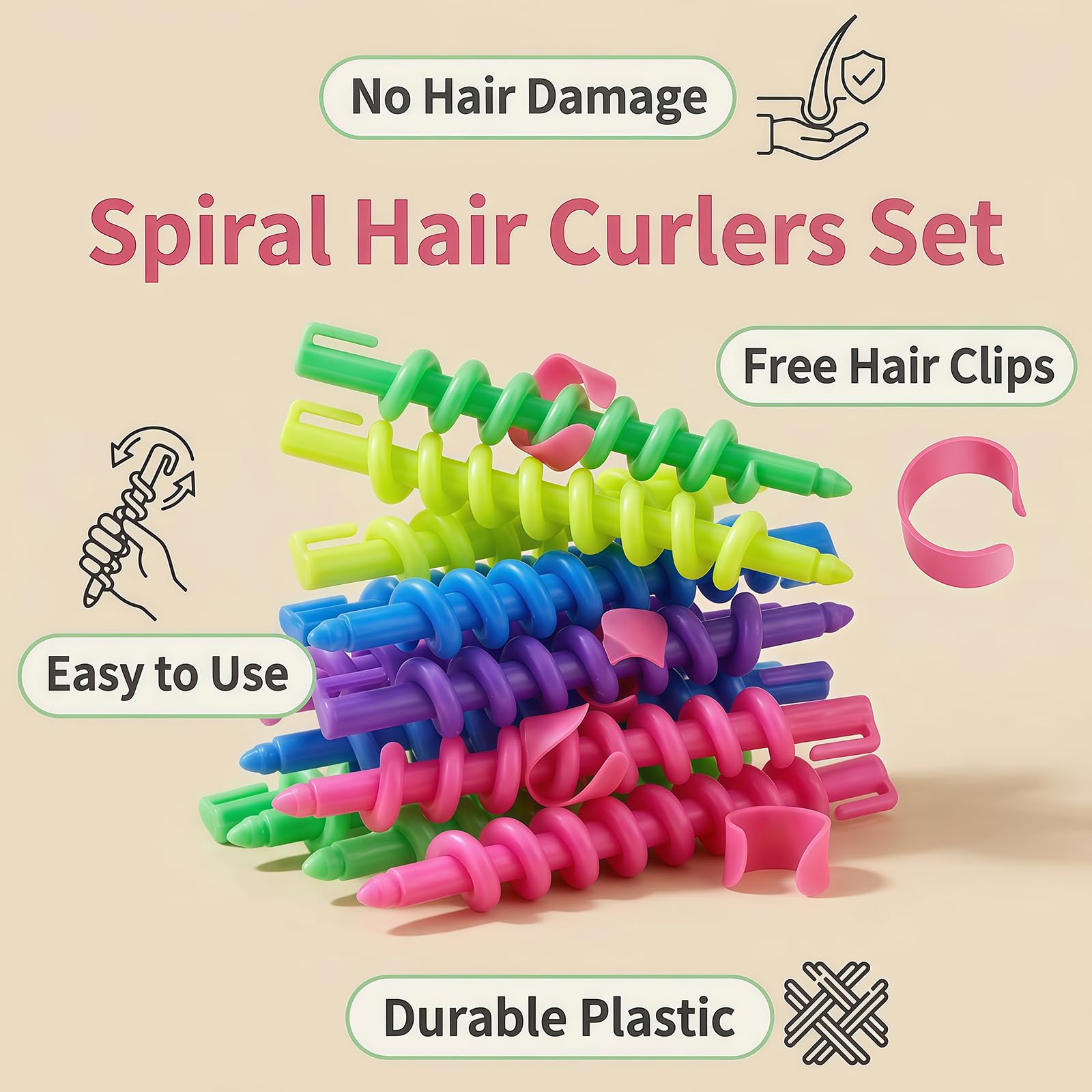 Lot de 26 tiges de permanente en spirale de 15,2 cm en plastique coloré pour cheveux longs/moyens pour coiffure, coiffure, bouclage, permanente, sans chaleur, pour femmes et filles