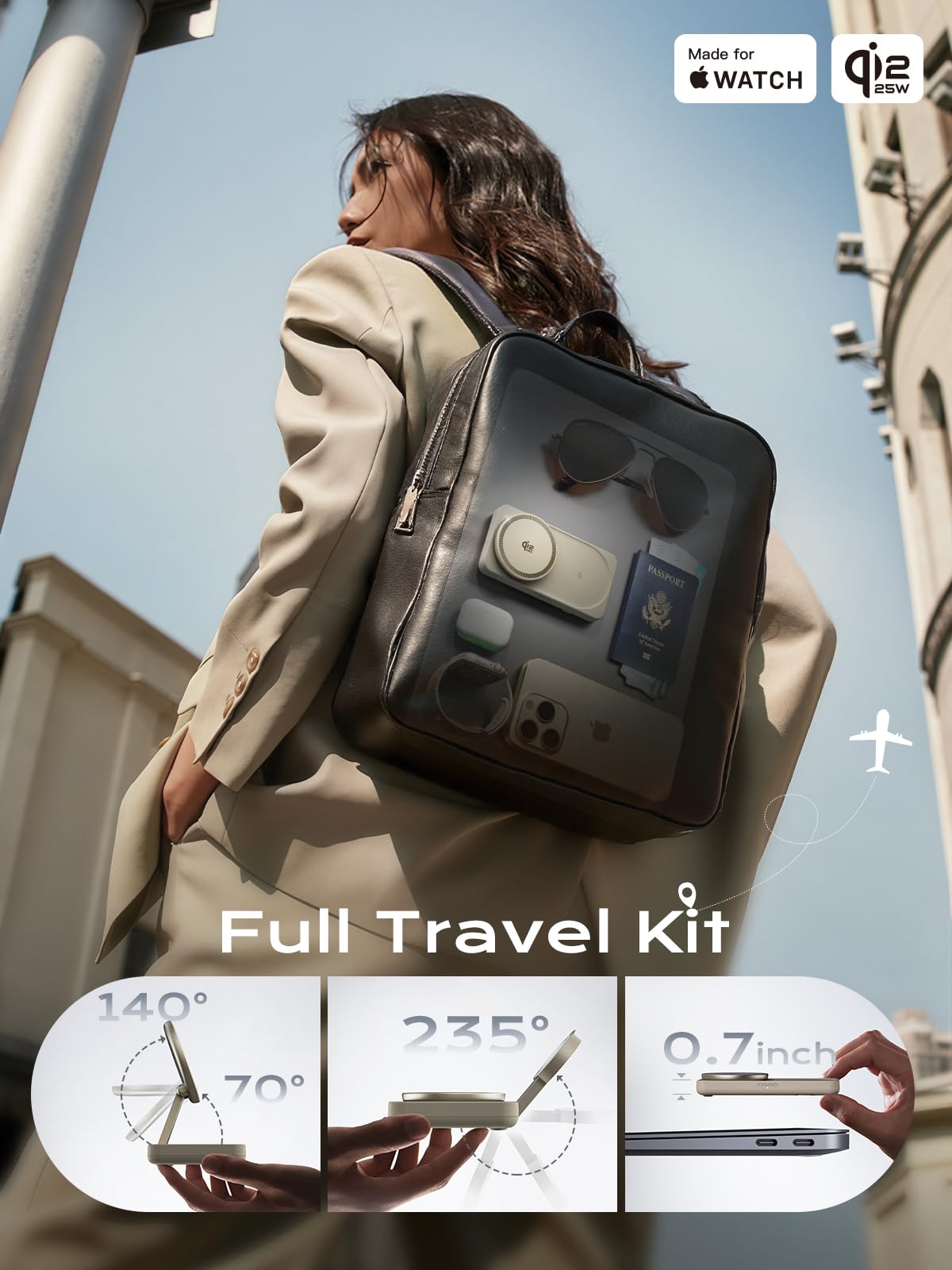 THREEKEY Cargador Qi2 3 en 1 para MagSafe, estación de carga inalámbrica de 25 W con módulo de Apple Watch certificado MFi para iPhone 17/16/15/14/13/12, AirPods, Pixel 10 Pro XL, adaptador de 45 W