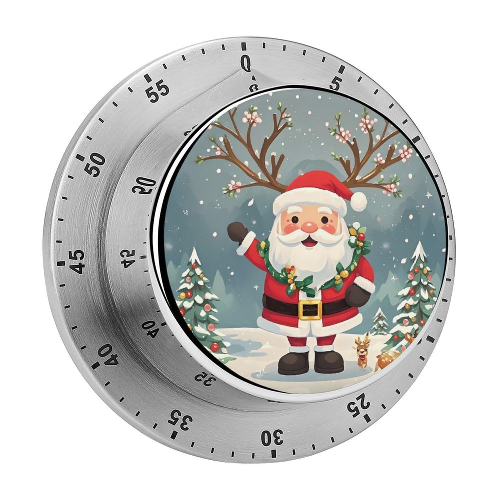 Plum Blossom Santa Claus Printed Waterproof Christmas Timer with Loud Alarm Outdoor Timer for Cooking Exercise Baking