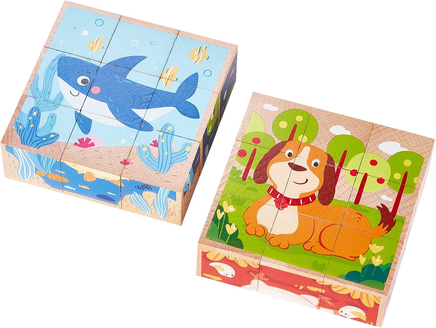 Sarsumir Puzzle Madera Infantiles, 2 Juegos de 6 en 1 Juguetes Rompecabezas Madera de Animales del Océano Granja, Juguetes Montessori Bebes 2 3 4 5 6 Años, 18 Piezas Juguetes Educativos para Niños