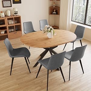 43 2-59 1 Extendable Round Dining Table Set of 7 Round Kitchen Table with Thickened MDF Board Oak