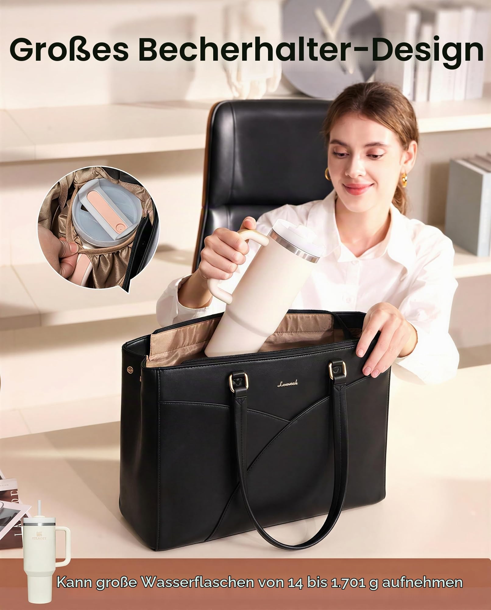 LOVEVOOK Laptoptasche Damen, Handtasche Groß Arbeitstasche Aktentasche