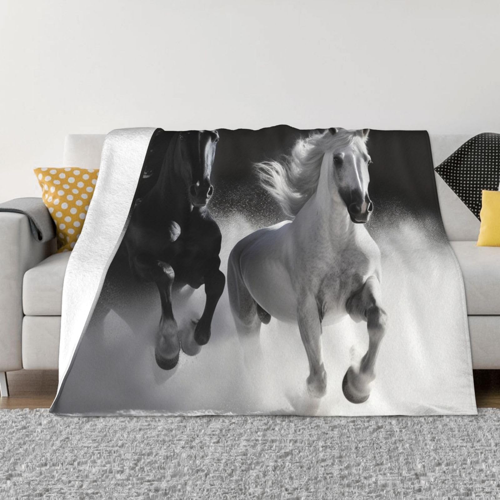 Plaid de lit en peluche KHiry couverture haut de gamme réversible motif équestre chic