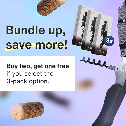 Miniatura 7 de Vintorio Sacacorchos profesional para camareros, llave de vino con agarre ergonómico de goma, abridor de botellas de cerveza y cortador de papel de