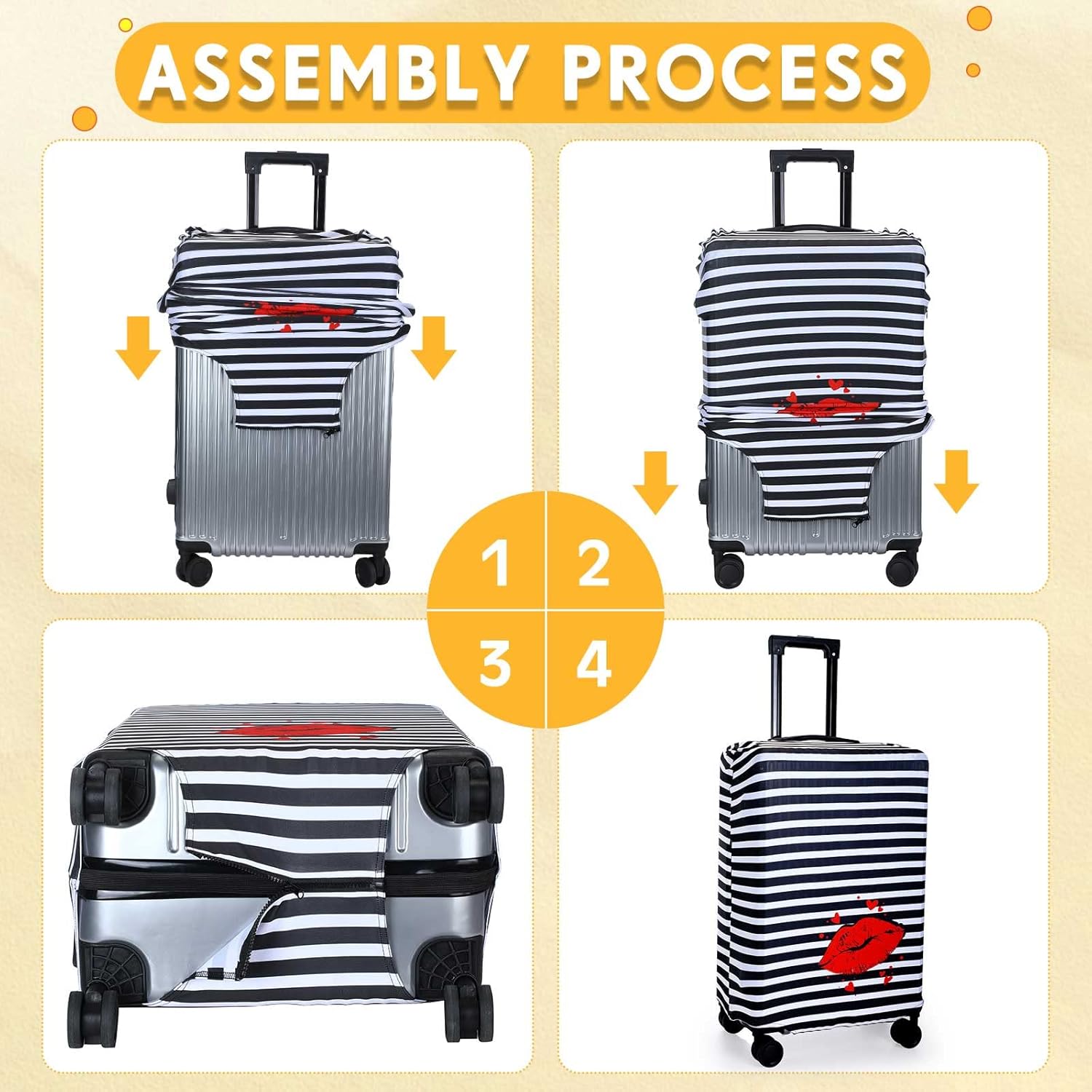 Silkfly 3 Pcs Travel Luggage Cover Suitcase Protector Anti Scratch Dirt Washable Suitcase Cover Red Lips Elastic Luggage Sleeve with Zipper, Fits 18-28 Inches