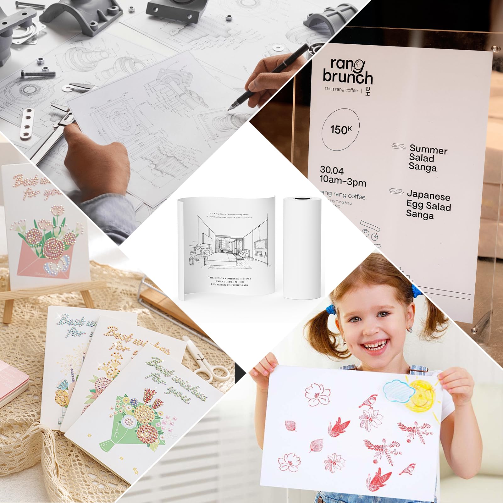 NefLaca Rollo de papel de dibujo blanco, 61 cm x 45,72 m, rollo de papel para pintar, dibujar o dibujar, rollo de bocetos, manualidades, papel de colorear para estudiantes (2)