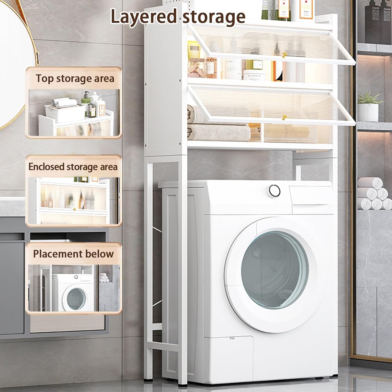 Over The Toilet Storage Cabinet, Metal Over The Toilet Organizer Rack, Freestanding Bathroom Organizer, Over Toilet Storage Unit with X-Shaped Bar, for Bathroom, Laundry(167cm/65.7in)