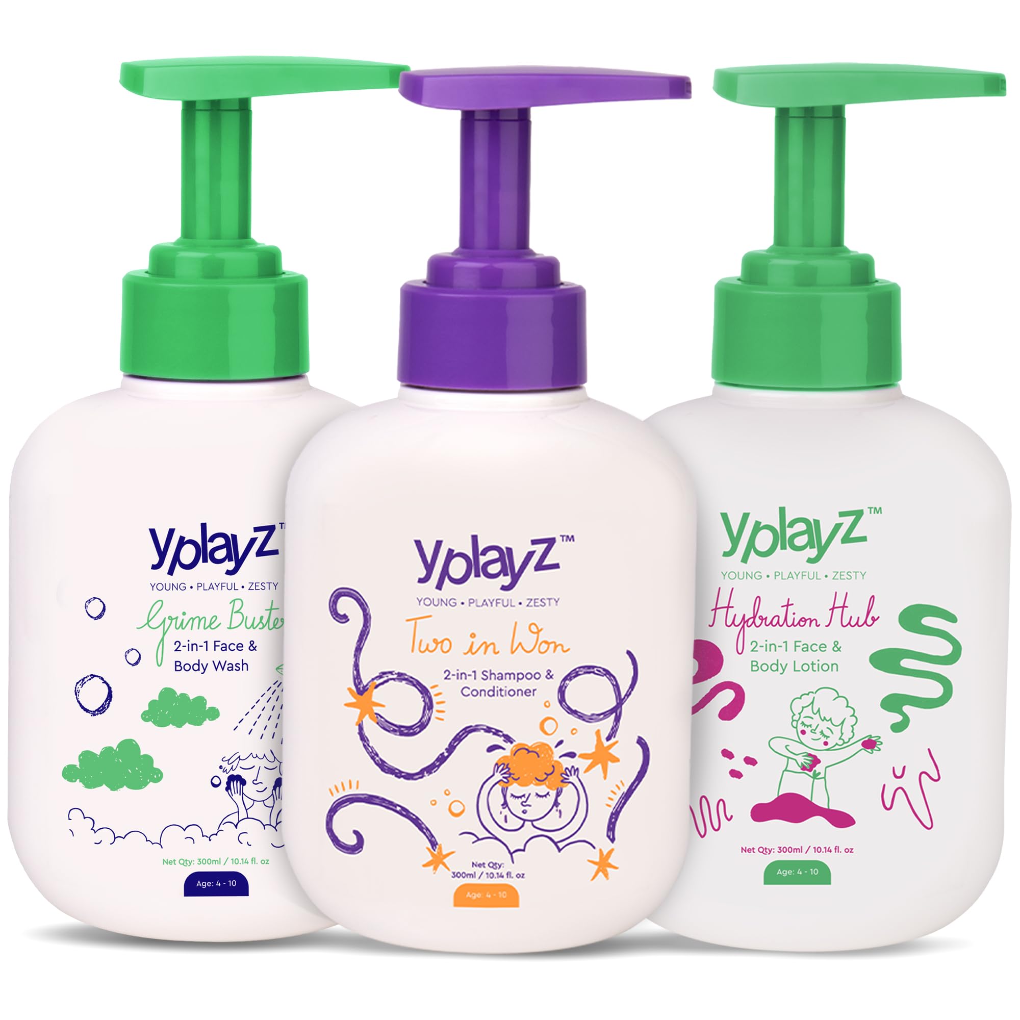Fun Filled Morning Routine Bundle For 4+ Yrs | 2 In 1 Face & Body Wash for Kids,2 In 1 Face & Body Lotion For Kids, 2 in 1 Shampoo & Conditioner | Hydrates Face & Scalp | Pack of 3 | 300ml Each