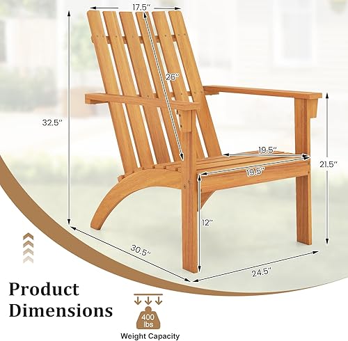 Miniatura 3 de Tangkula Silla Adirondack para exteriores, silla de madera de acacia maciza con respaldo inclinado, asiento curvado y reposabrazos anchos, silla de