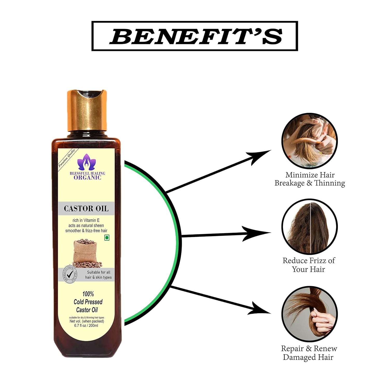 Blessfull Healing Luxury Castor Oil Hair Oil - 300Ml