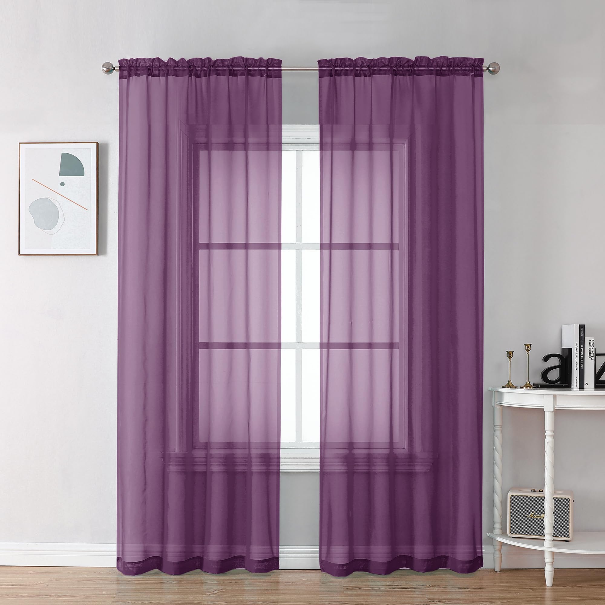 Chyhomenyc Tende Velate Color Prugna, Lunghe 213,4 Cm, Set Di 2 Pannelli, Con Tasca Per Asta, Tende In Voile Per Soggiorno E Camera Da Letto, 2 Pezzi, Ognuna 42 X 84 Cm (Larghezza X Lunghezza)-image