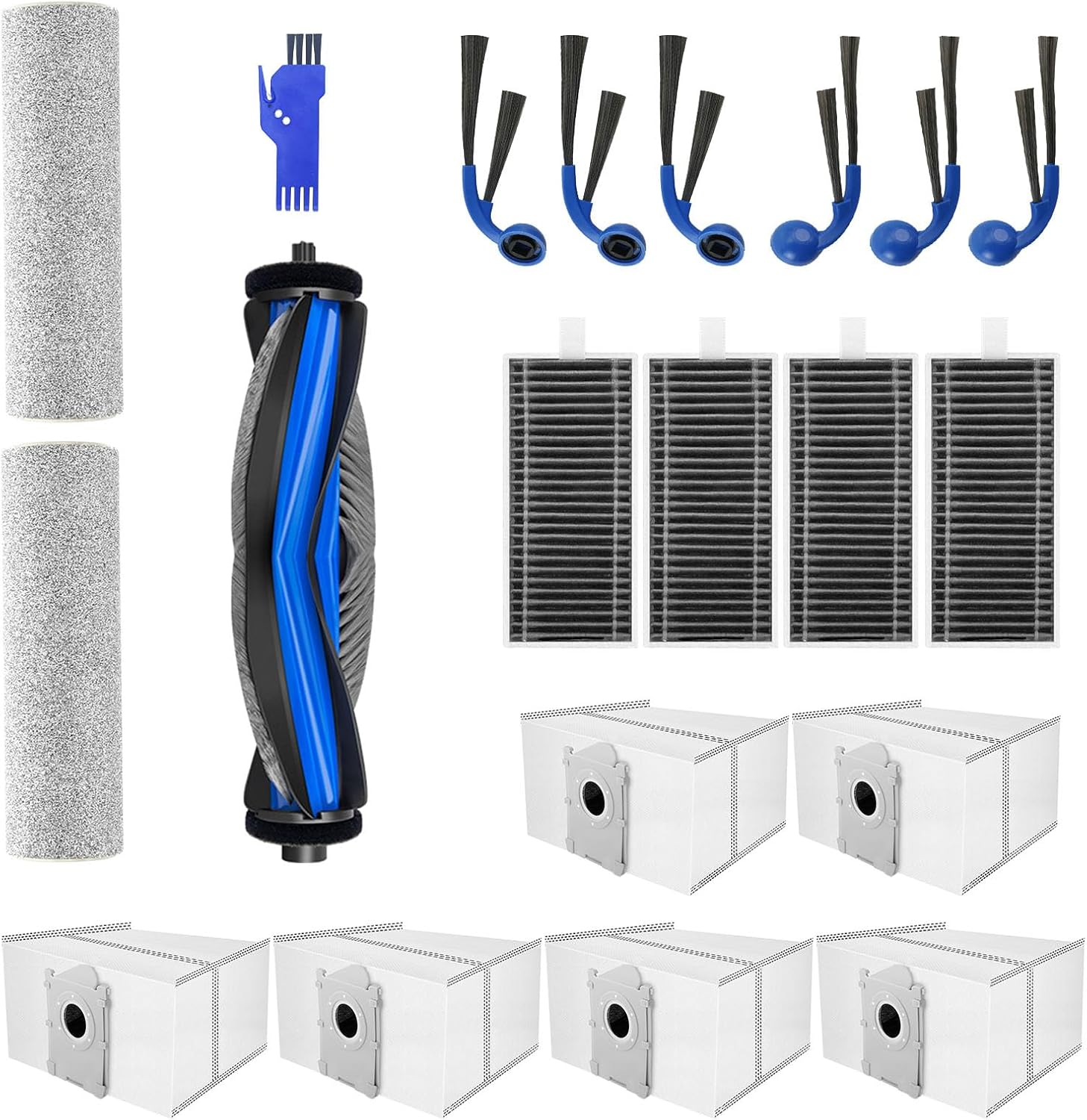 20PCS Replacement Parts Kit for Ecovacs Deebot T80/ T80 Omni/Yeedi M14 Plus Robot Cleaner Replacement Parts with 1X Main Brush, 6X Side Brushes, 4X Filters, 2X Roller Mops, 6X Dust Bags