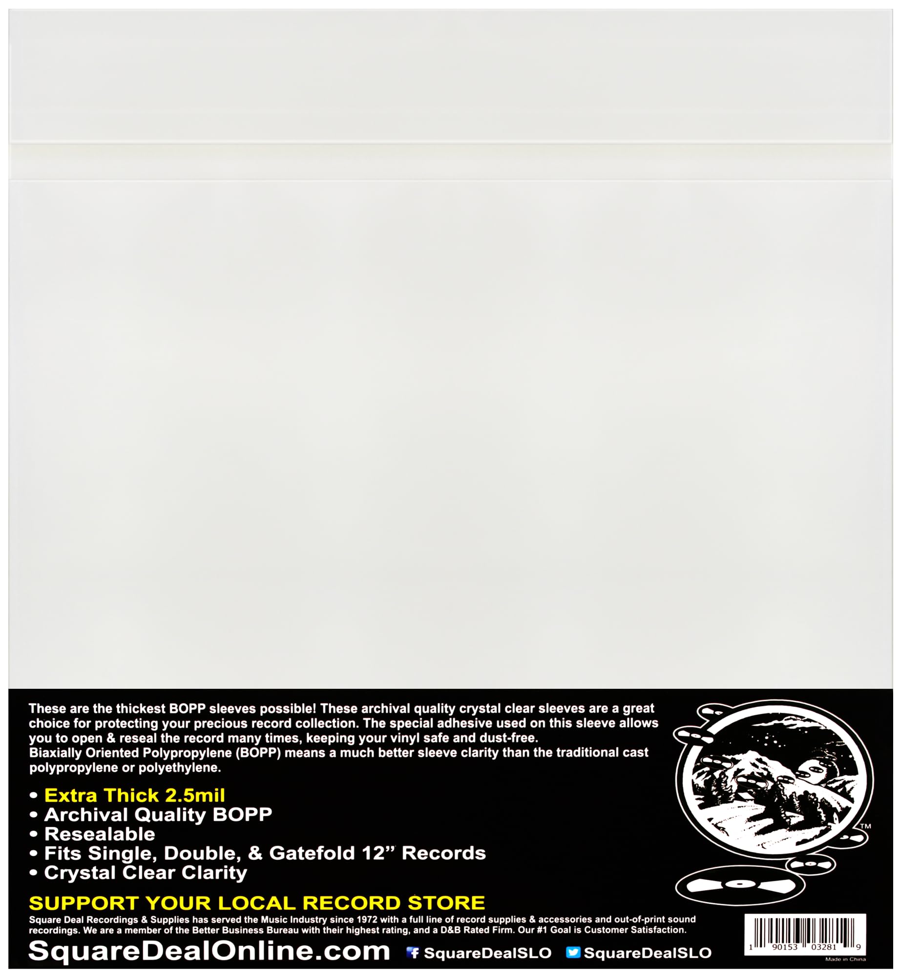12SB025RS - 12 custodie per dischi in vinile, extra spesse, richiudibili, super trasparenti, qualità da archivio, spessore 2,5 mm, confezione da 100
