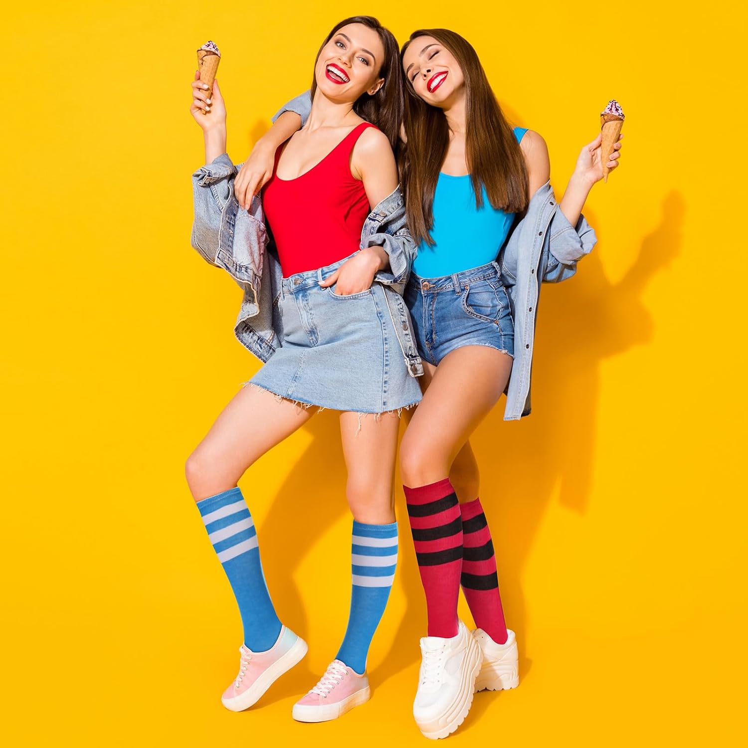 Hercicy 12 Pairs Knee High Tube Socks for Women Colorful Striped Athletic Socks for Baseball Softball Football Soccer Sport - Image 6