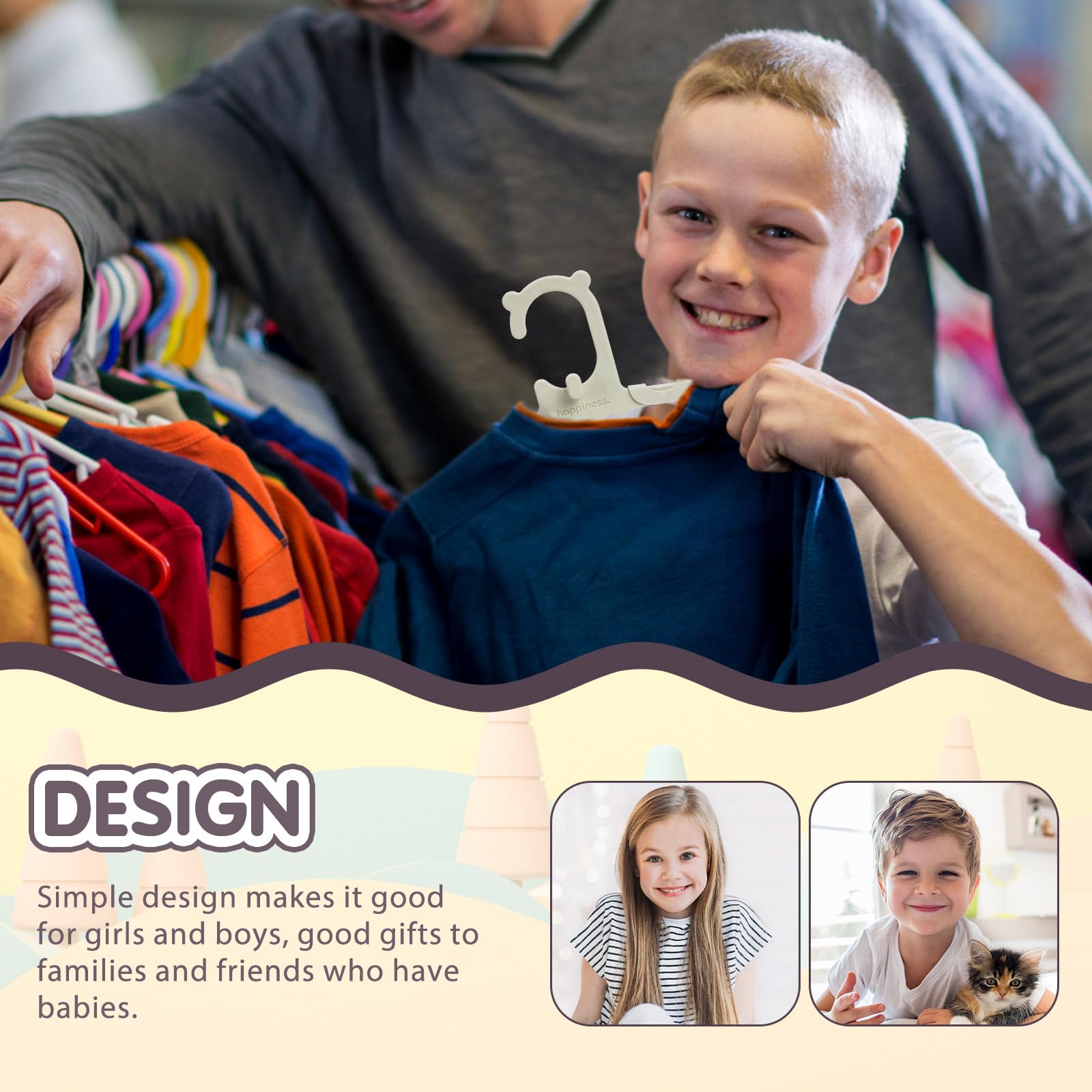 SOLUSTRE Perchas Ajustables para Ropa Infantil Pinzas, Diseño Simple de PP, Ahorro de Espacio para Armario en Casa, Adecuado para Niños y Niñas