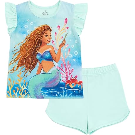 Little Girls' Minnie Mouse Lilo & Stitch Ariel Floral T-Shirt and French...