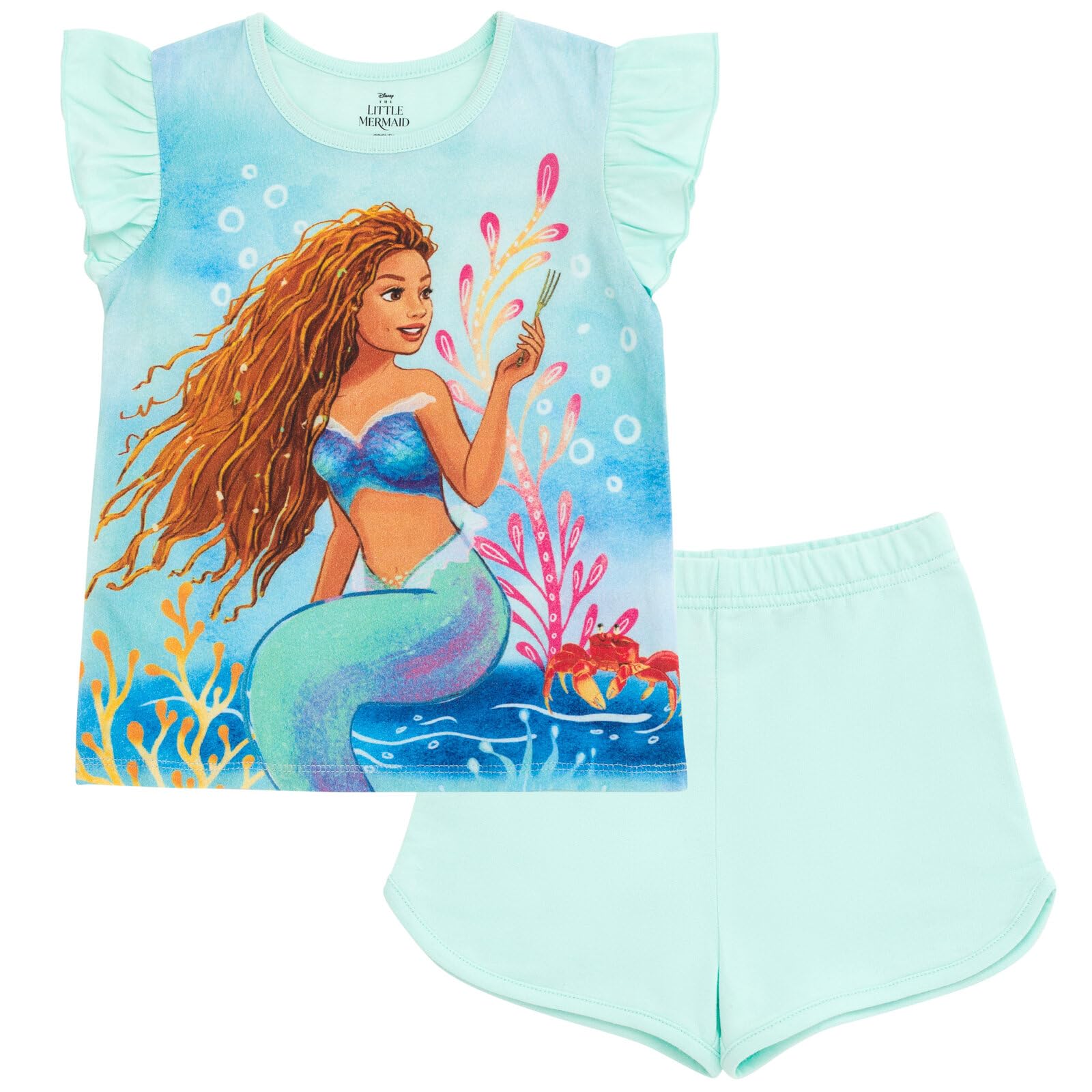 Disney Minnie Mouse Lilo & Stitch Little Mermaid Ariel Floral T-Shirt and French Terry Shorts Outfit Set Infant to Big Kid