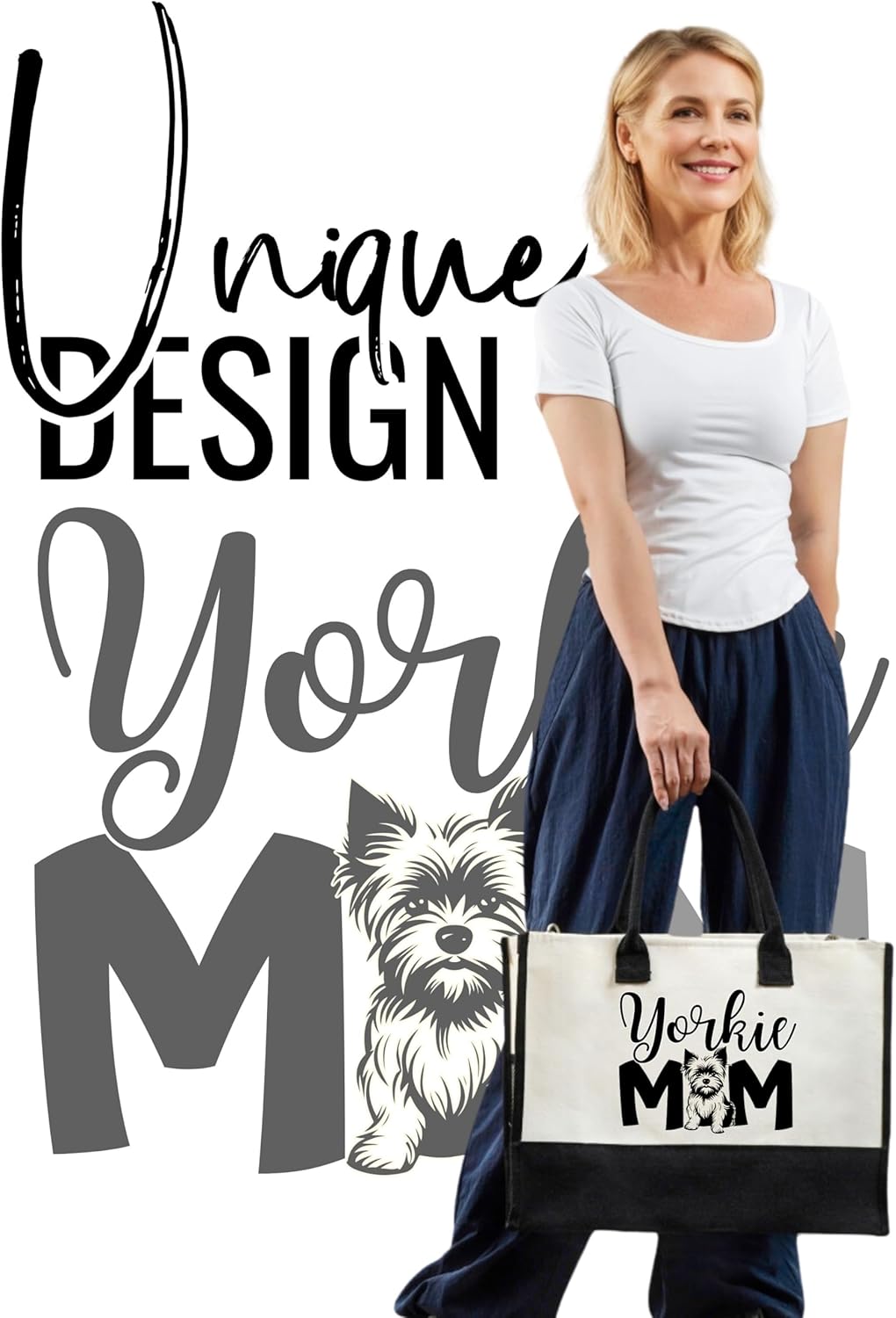 InnoBeta Yorkie Gifts Canvas Tote Bag, Yorkie Bag with Top Zipper Closure and Shoulder Strap for Birthday, Mother's Day, Christmas