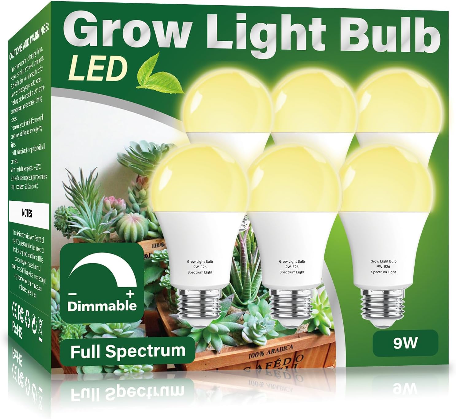 3 Pack Full Spectrum Grow Light Bulbs,A19 Grow Lights for Indoor Plants,Dimmable E26 9W Grow Bulb Replace up to 100W,Plant Lights for Indoor Growing,Flowers,Greenhouse,Indore