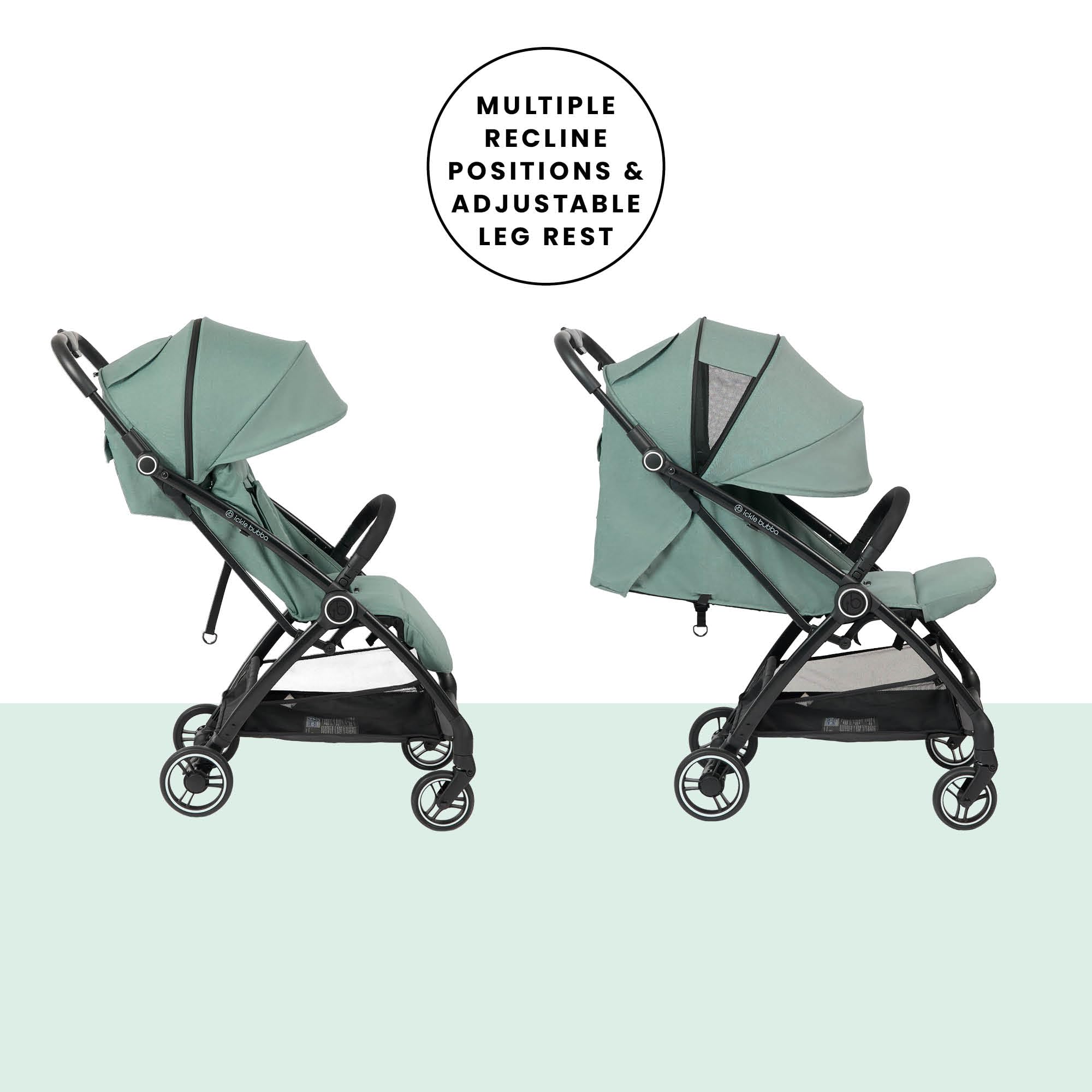 Wózek dziecięcy Ickle Bubba Aries Autofold – od urodzenia do 22 kg, lekka konstrukcja, wielopozycyjne oparcie, poręczny mechanizm automatycznego składania (Szałwiowy zielony, Najwyższy)
