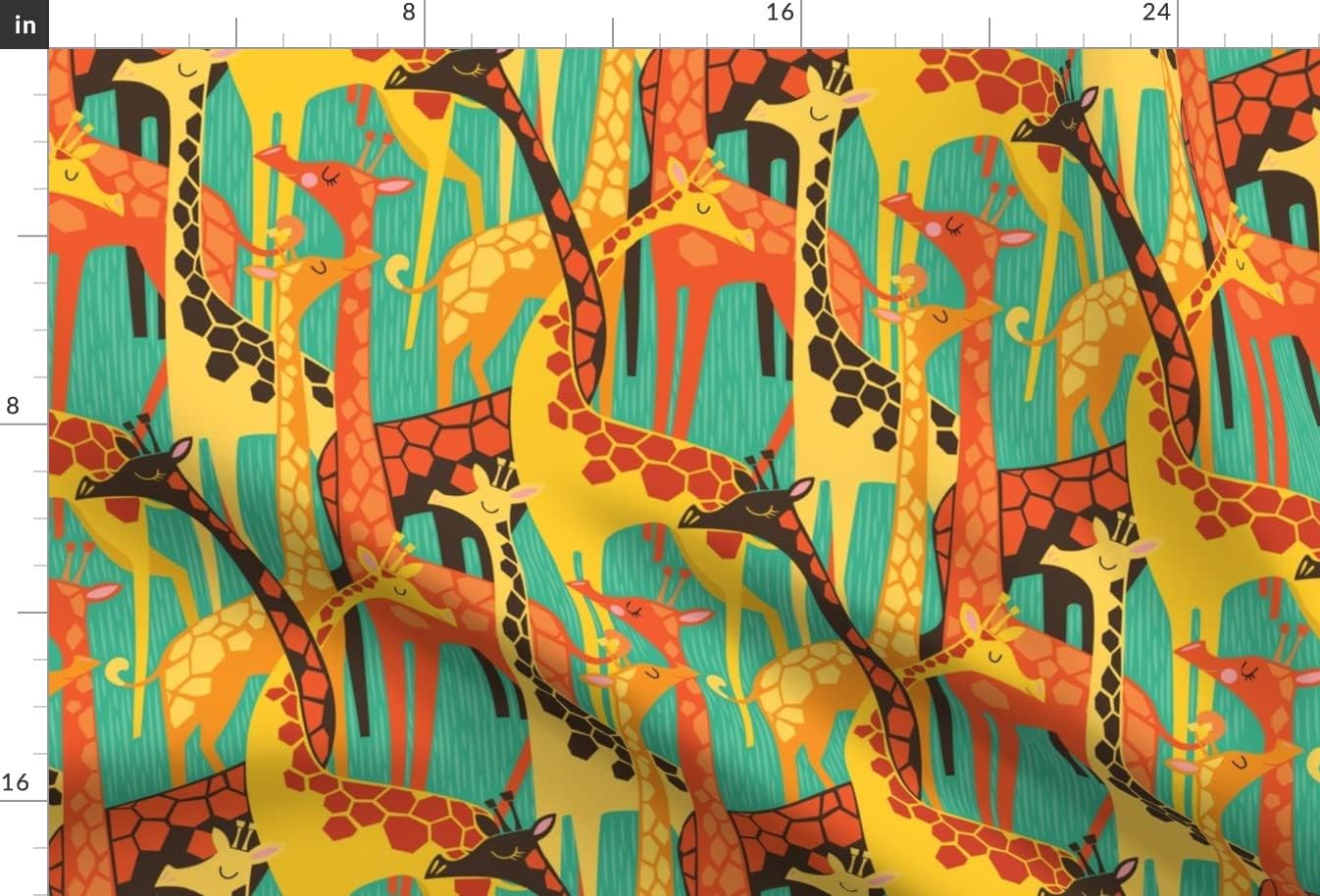Spoonflower Fabric - Giraffe Orange Yellow Teal Zoo Giraffes Herd Safari Animal Colorful Printed on Upholstery Velvet Fabric Fat Quarter - Upholstery Home Decor Bottomweight Apparel